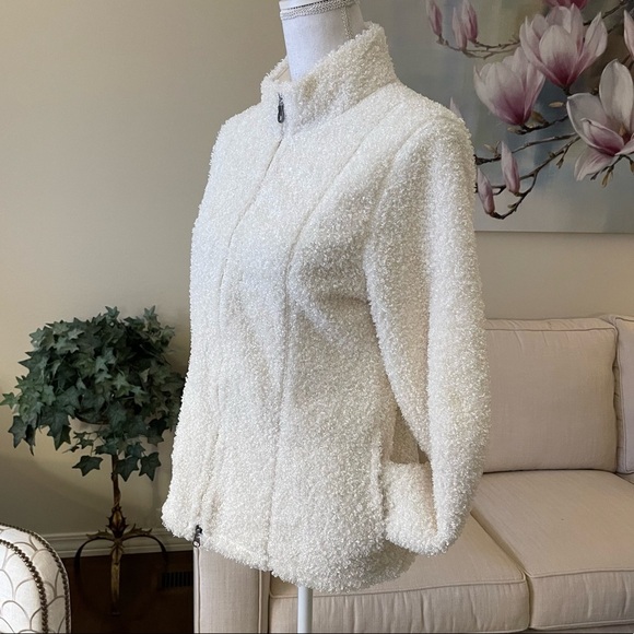 J. Jill Winter White Teddy Bear Fuzzy Zip Up Cardigan Sweater Jacket - Picture 2 of 16